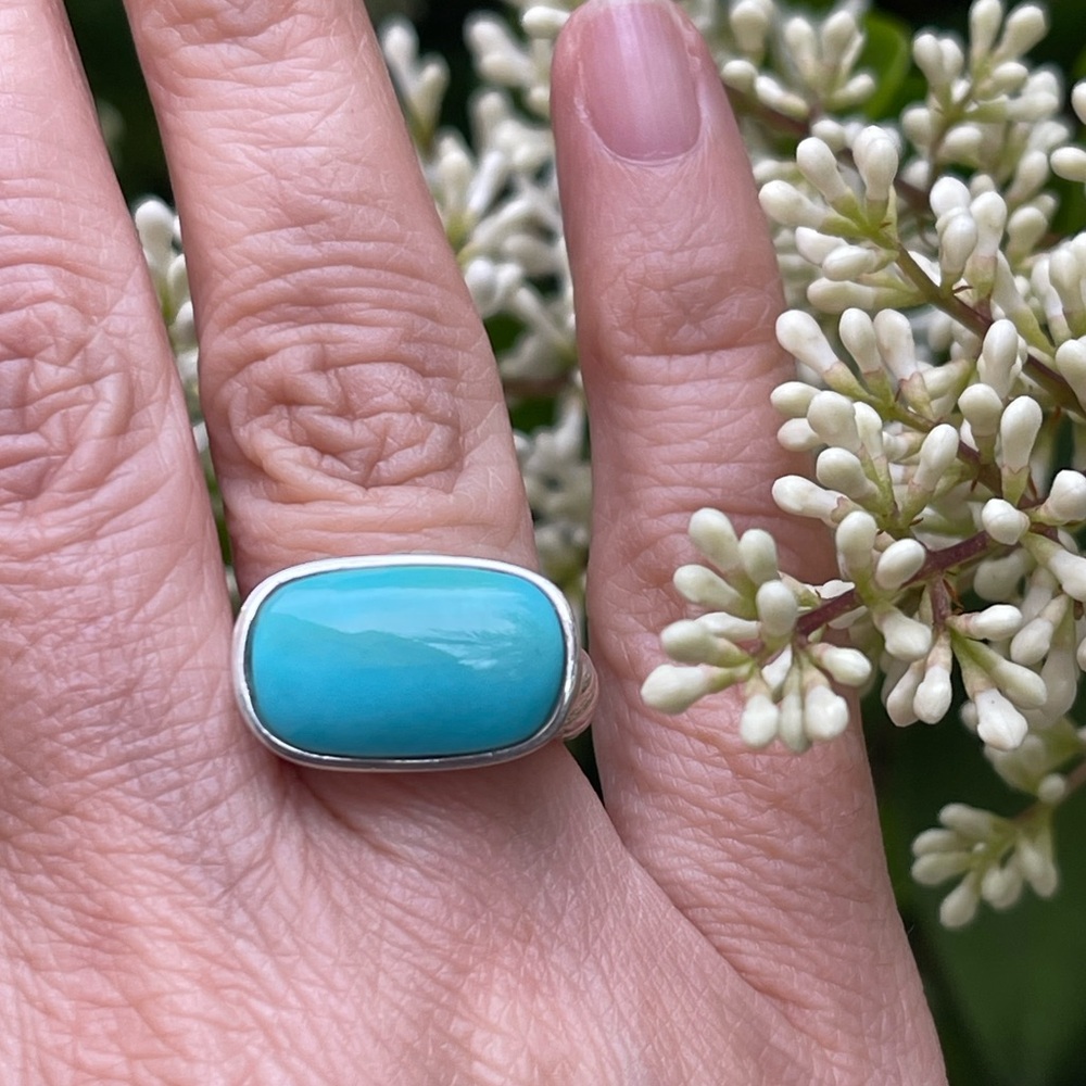 Large Turquoise Solid Sterling Silver Size 6.0 Ri… - image 3